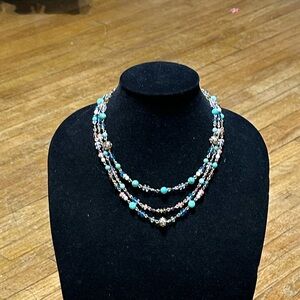 Vintage NRQ Gold Tone Multicolor Beaded Necklace 20”